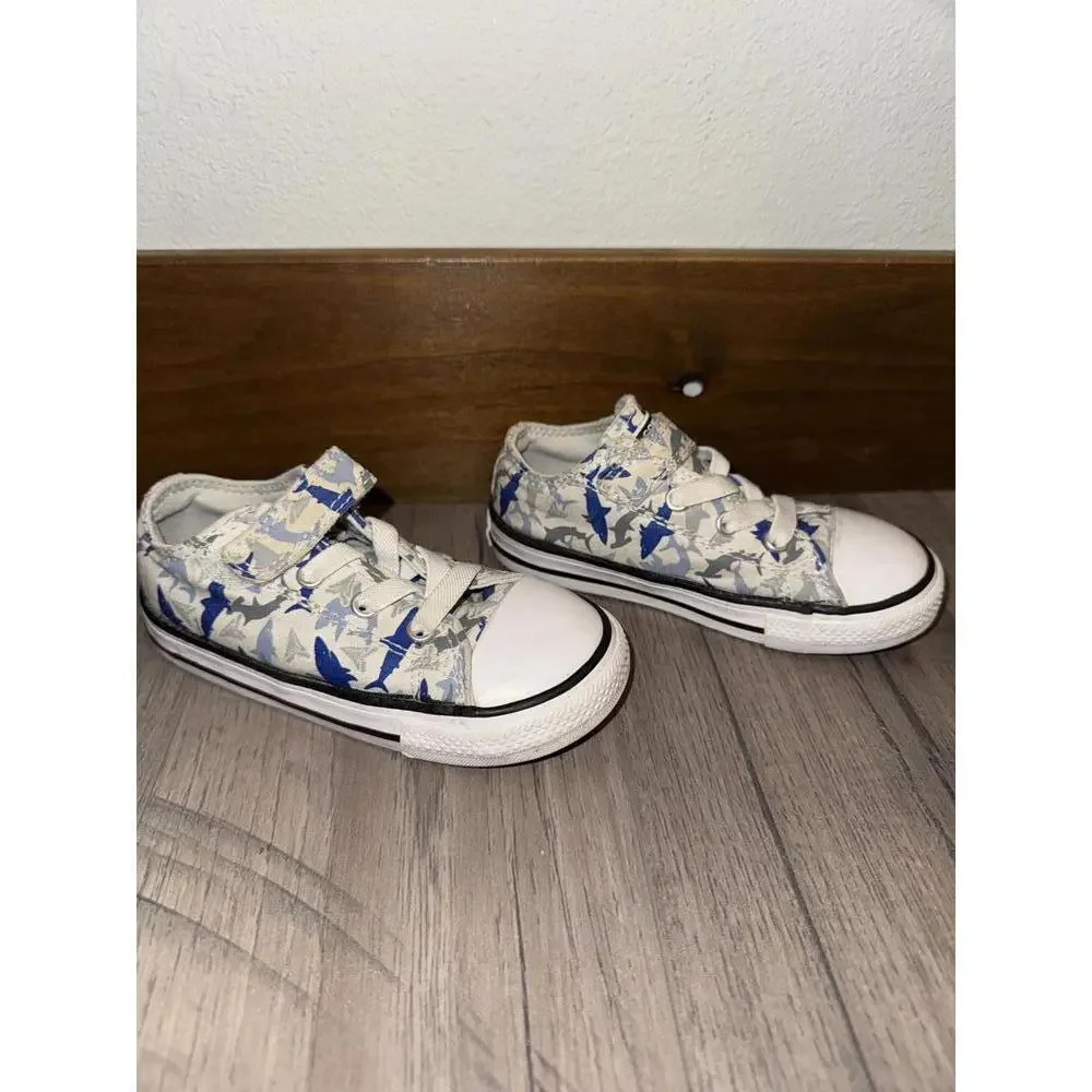Toddler Shark Bite Converse Chuck Taylor‎ All Star Sneakers Size 8 White Blue